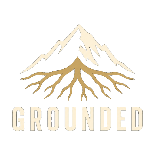 Grounded mountain and roots logo